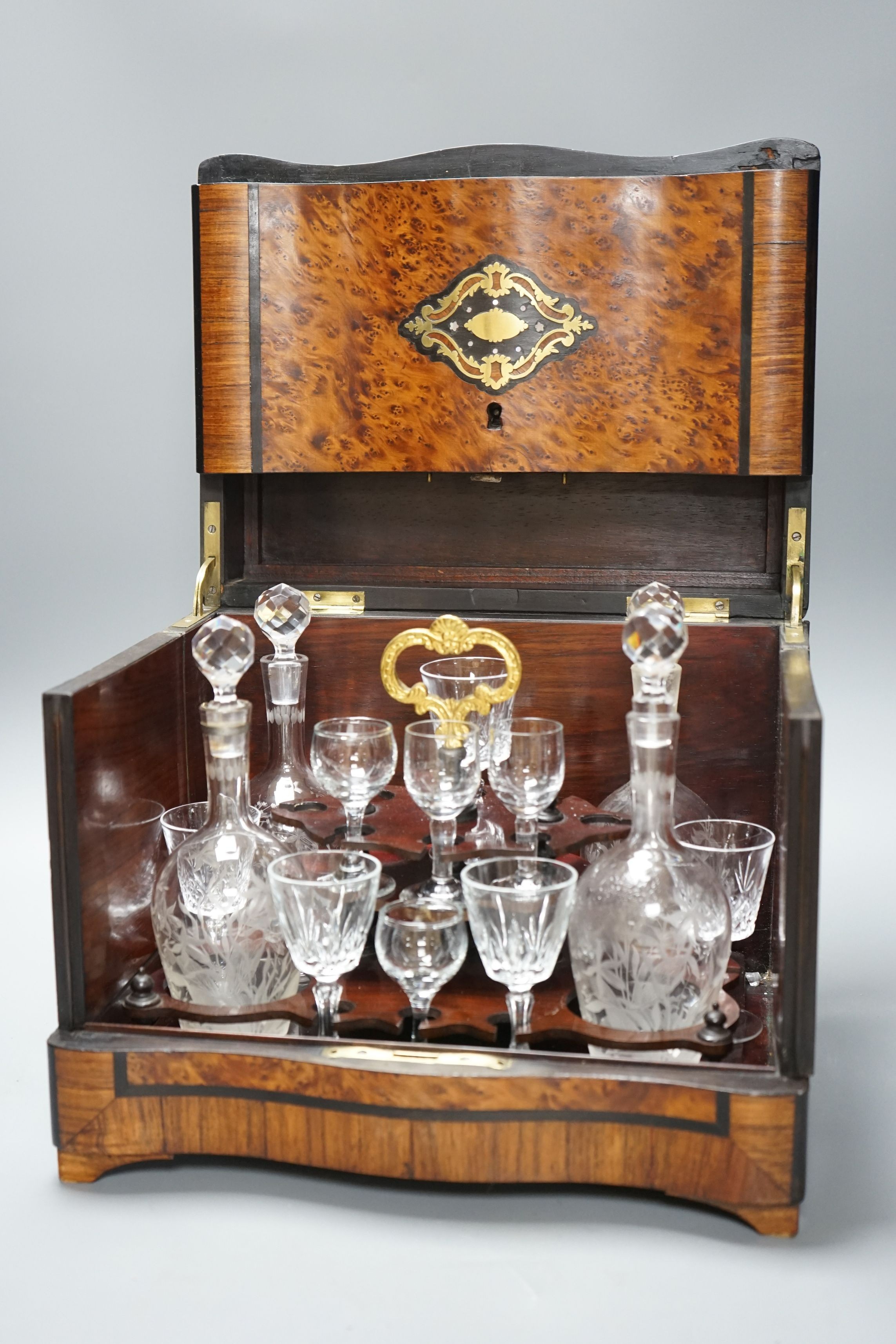 A 19th century French bird's eye maple liqueur box, 33cms wide x 28cms high